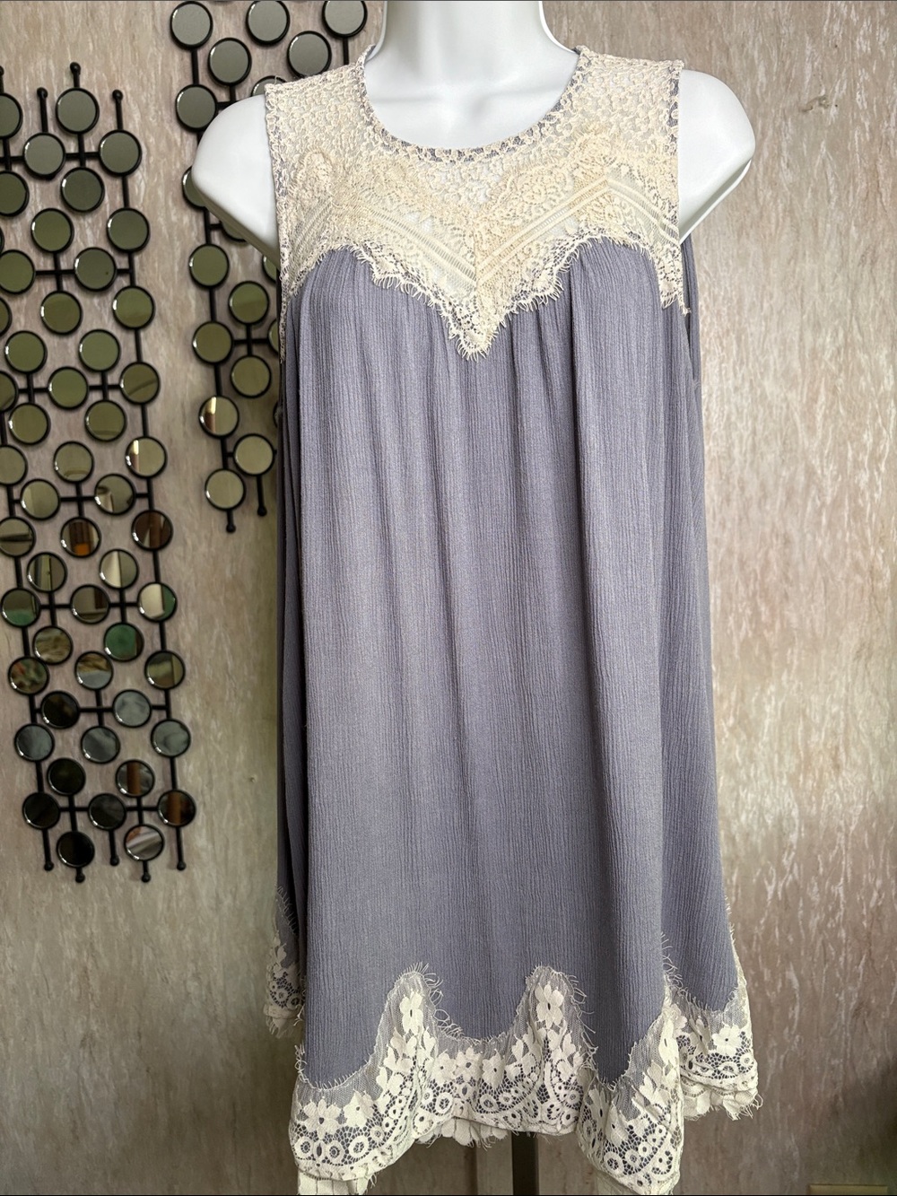 Umgee Lavender Chemise with Cream Lace Trim